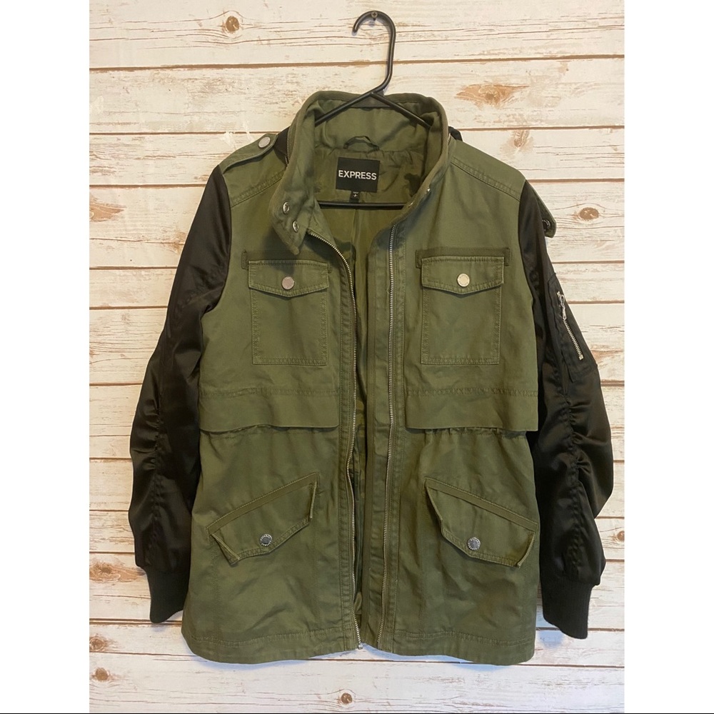 Express Utility Jacket Satin Sleeves Army Green - Picture 4 of 5